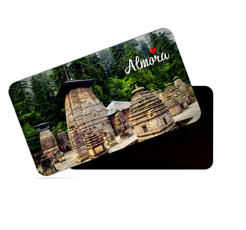 dhcrafts Rectangular Rubber Fridge Magnet / Magnetic Card Multicolor Uttarakhand Almora Design Pack of 1 (8.6cm x 5.4cm)